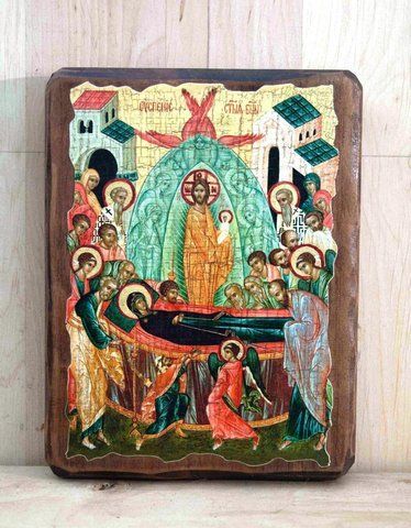 Ікона Успіння Пресвятої Богородиці, православна ікона, ікона на дереві, ручна робота, купити ікону в магазині "Мирянин".