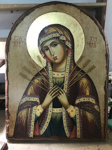 Храмова ікона Семистрільна Богородиця 60&times;120 см, друкована літографія, дерево