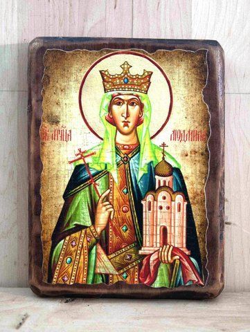Православна ікона святої мучениці Людмили на масиві вільхи
