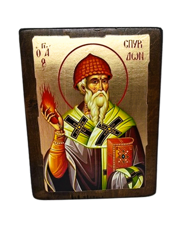 Ікона Святого Спіридона Триміфунтського 17&times;23 см у золоті, ручна робота, дерево Ольха, сусальне золото