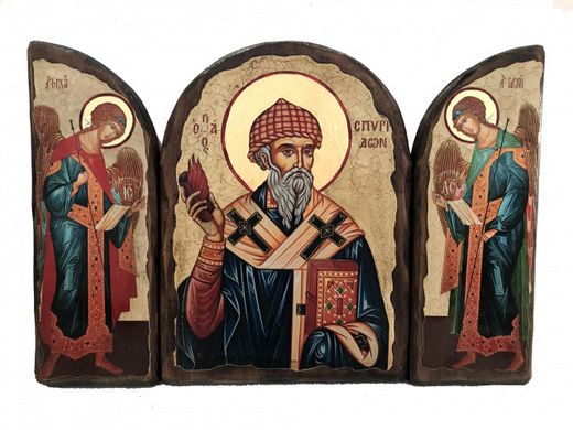Икона складень Спиридон Святитель с Архангелами Михаилом и Гавриилом