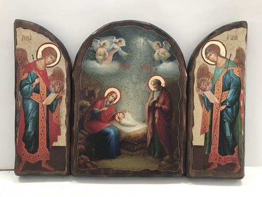 Икона складень Рождество Христово с Архангелами Михаилом и Гавриилом