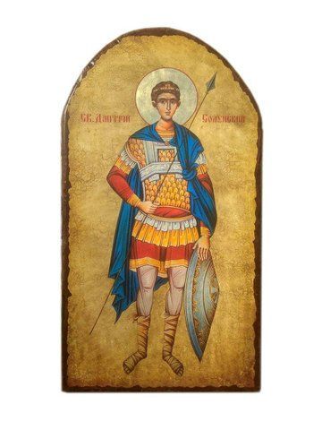Храмова ікона Святого Великомученика Дмитра Солунського 60&times;120 см на масиві вільхи ручної роботи з літографією та сургучною печаткою Афону