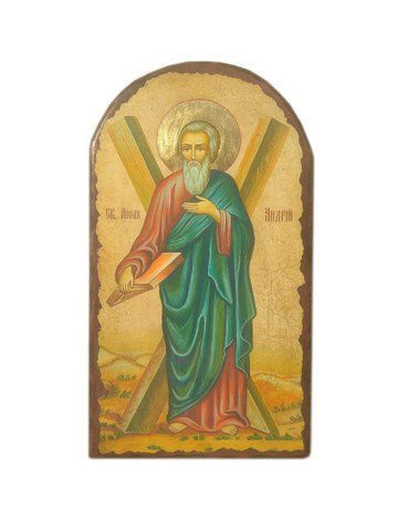 Храмова ікона Апостола Андрія Первозванного 60&times;120 см на масиві вільхи ручної роботи з літографією і сургучною печаткою Афону