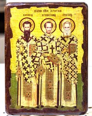 Ікона Григорія Богослова, Іоанна Златоуста та Василя Великого (на дереві) 17*23 см