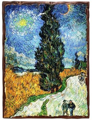 Картина на дереве Дорога с Кипарисом и звездой (Ван Гог)