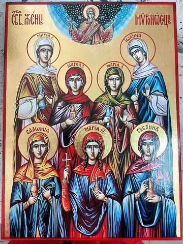 Ікона Святі жони мироносиці 17&times;23 см в золоті православна ікона на дереві
