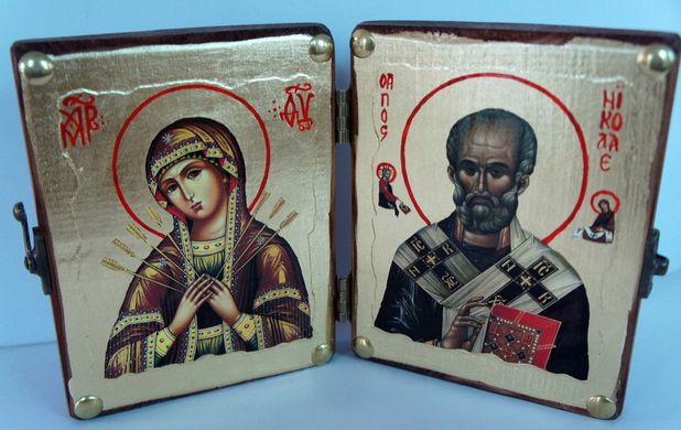 Икона складень Семистрельная Богородица и Святой Николай 300×400